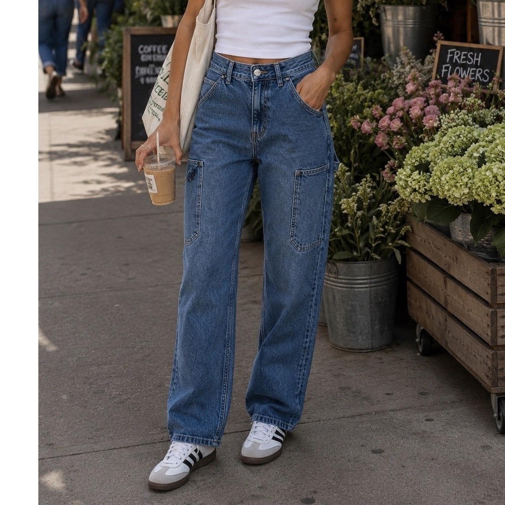 And Now This Womens High Rise Carpenter Jeans Blue Straight Leg Size 29 Utility